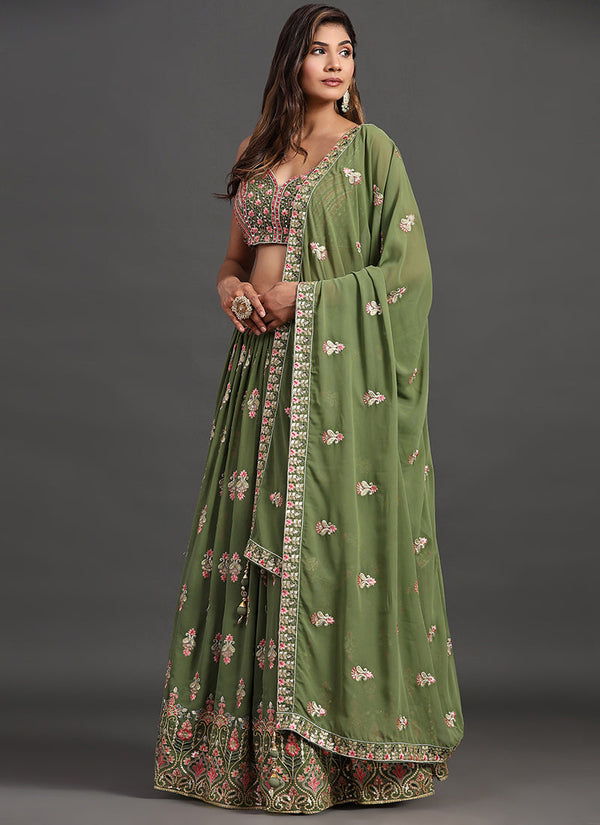 Green Multi Embroidery Traditional Lehenga Choli Clothsvilla