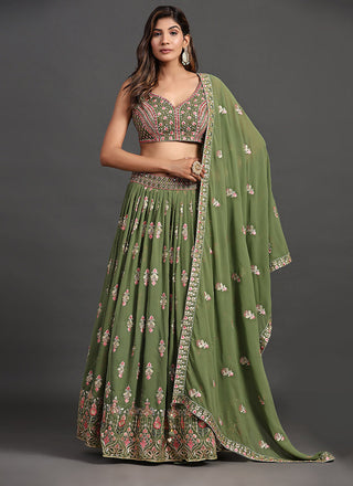 Green Multi Embroidery Traditional Lehenga Choli Clothsvilla