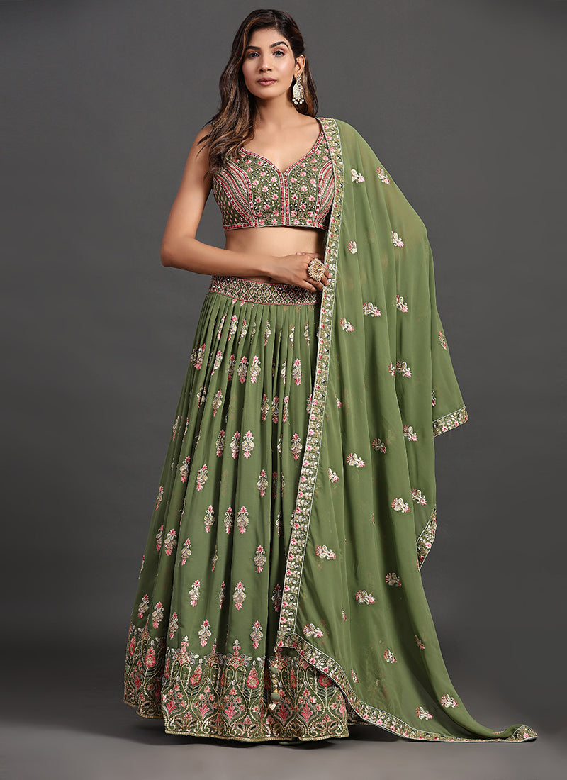 Green Multi Embroidery Traditional Lehenga Choli Clothsvilla