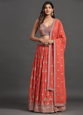 Orange Multi Embroidery Traditional Lehenga Choli Clothsvilla