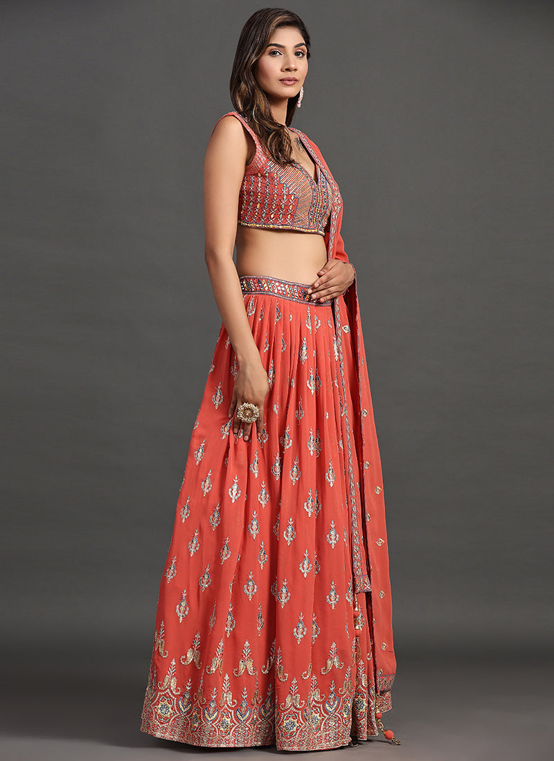 Orange Multi Embroidery Traditional Lehenga Choli Clothsvilla