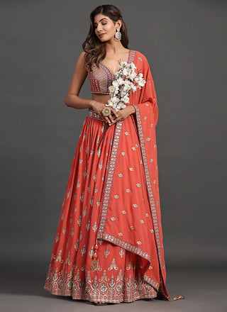 Orange Multi Embroidery Traditional Lehenga Choli Clothsvilla