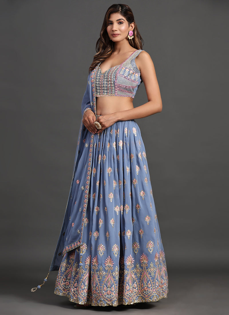 Blue Multi Embroidery Traditional Lehenga Choli Clothsvilla