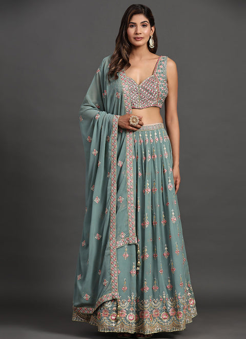 Teal Blue Multi Embroidery Traditional Lehenga Choli Clothsvilla Main image