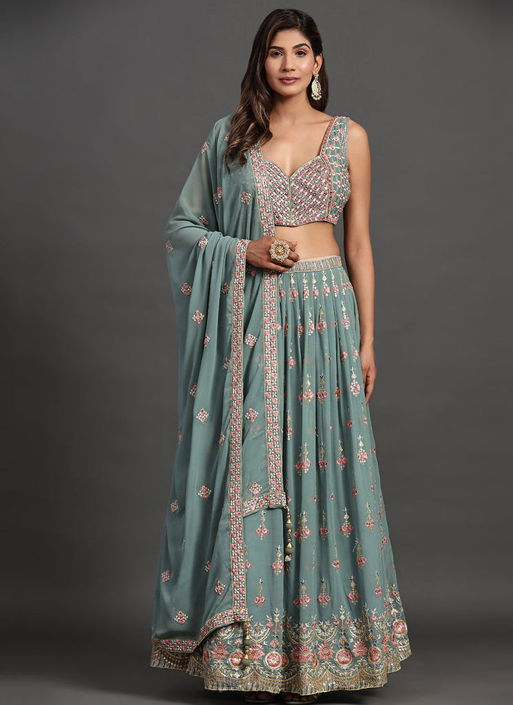 Teal Blue Multi Embroidery Traditional Lehenga Choli Clothsvilla