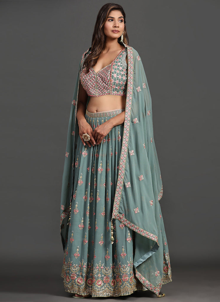 Teal Blue Multi Embroidery Traditional Lehenga Choli Clothsvilla