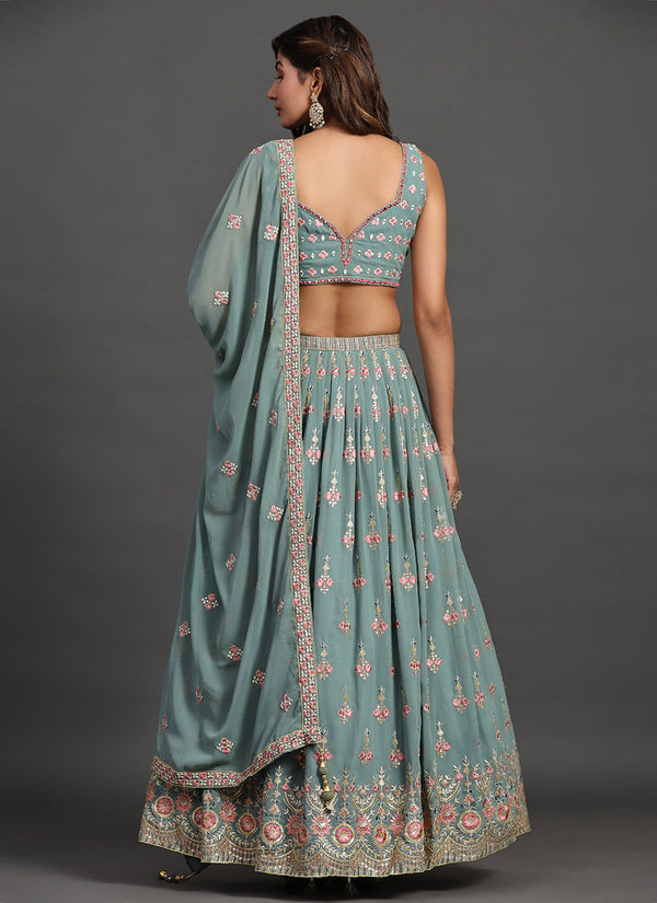Teal Blue Multi Embroidery Traditional Lehenga Choli Clothsvilla
