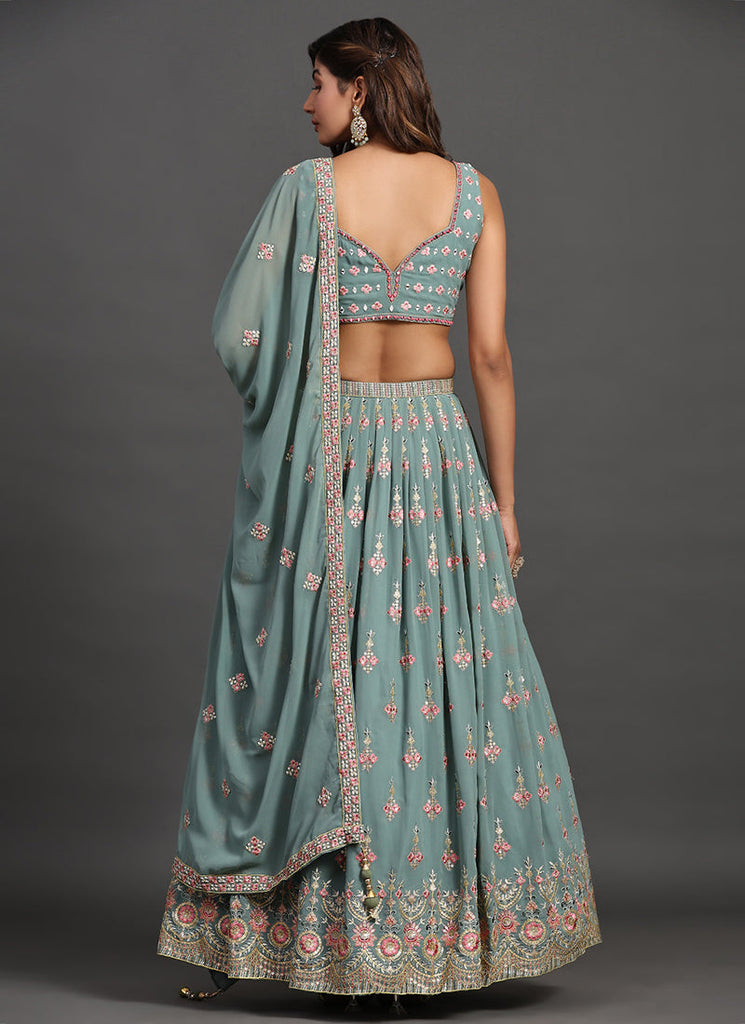 Teal Blue Multi Embroidery Traditional Lehenga Choli Clothsvilla