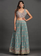 Load image into Gallery viewer, Teal Blue Multi Embroidery Traditional Lehenga Choli Clothsvilla