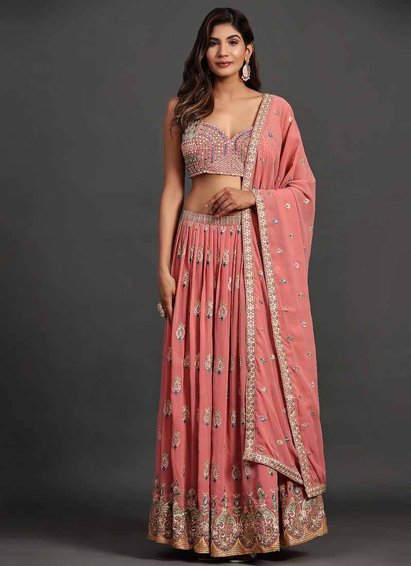 Peach Multi Embroidery Traditional Lehenga Choli Clothsvilla