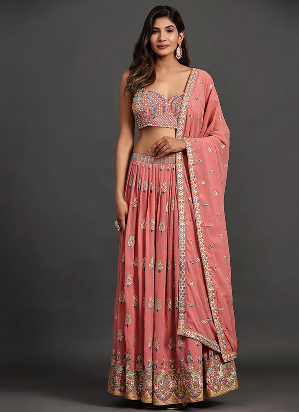 Peach Multi Embroidery Traditional Lehenga Choli Clothsvilla