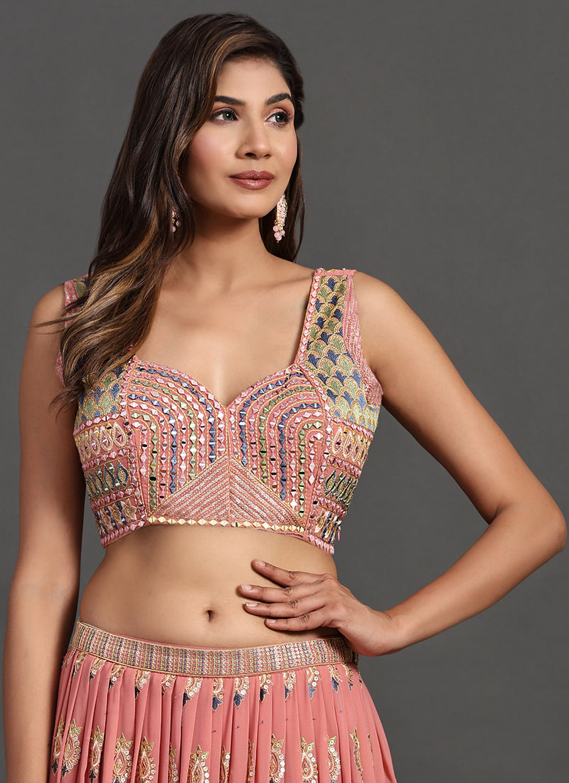 Peach Multi Embroidery Traditional Lehenga Choli Clothsvilla