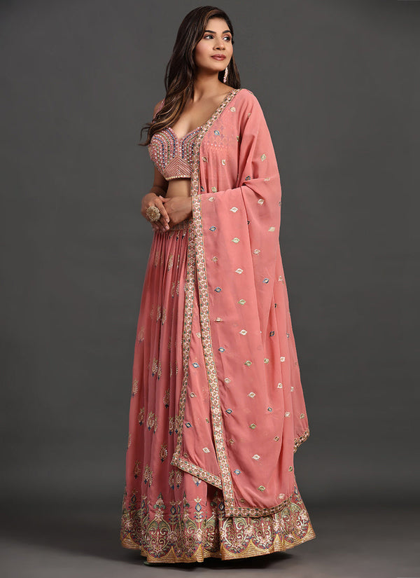 Peach Multi Embroidery Traditional Lehenga Choli Clothsvilla