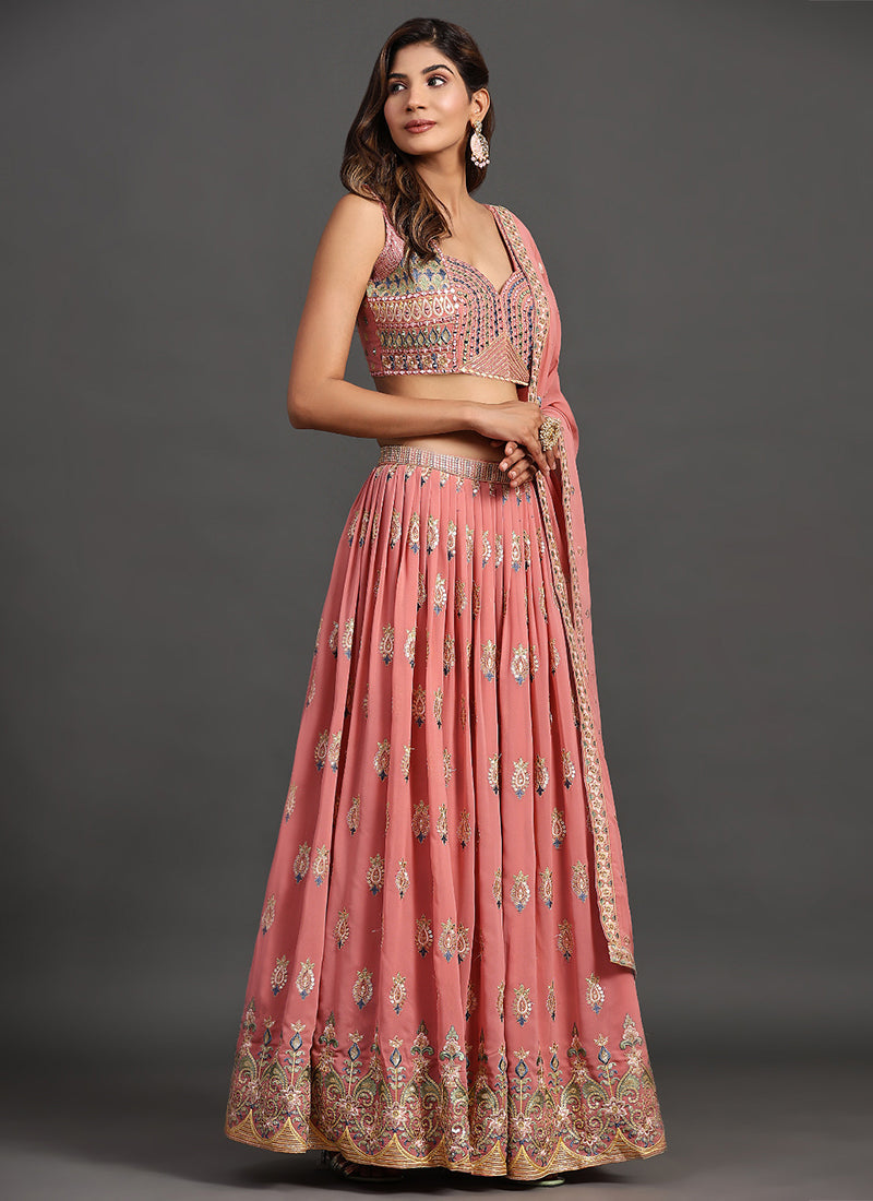 Peach Multi Embroidery Traditional Lehenga Choli Clothsvilla