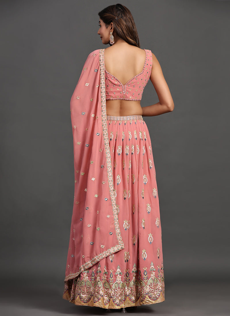 Peach Multi Embroidery Traditional Lehenga Choli Clothsvilla
