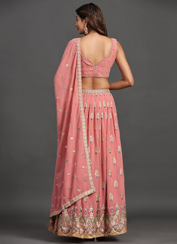Peach Multi Embroidery Traditional Lehenga Choli Clothsvilla