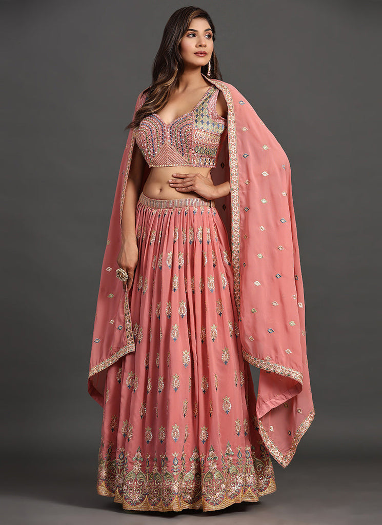 Peach Multi Embroidery Traditional Lehenga Choli Clothsvilla