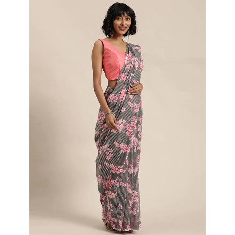 Full sequence Light Grey Designer Saree with Pink Blouse ClothsVilla Main image