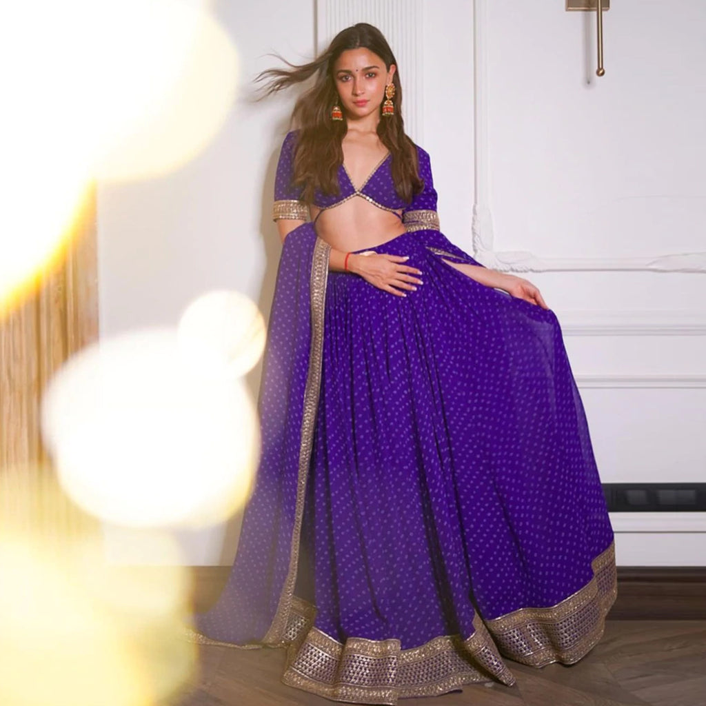 Purple Georgette Printed Lehenga Choli Bollywood Style with Heavy Dori and Sequins work ClothsVilla