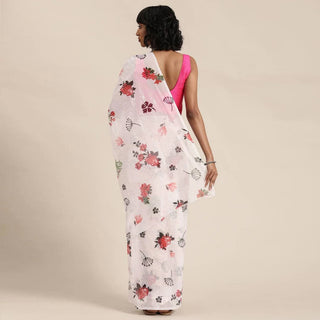 Full sequence White Saree with Pink Blouse ClothsVilla