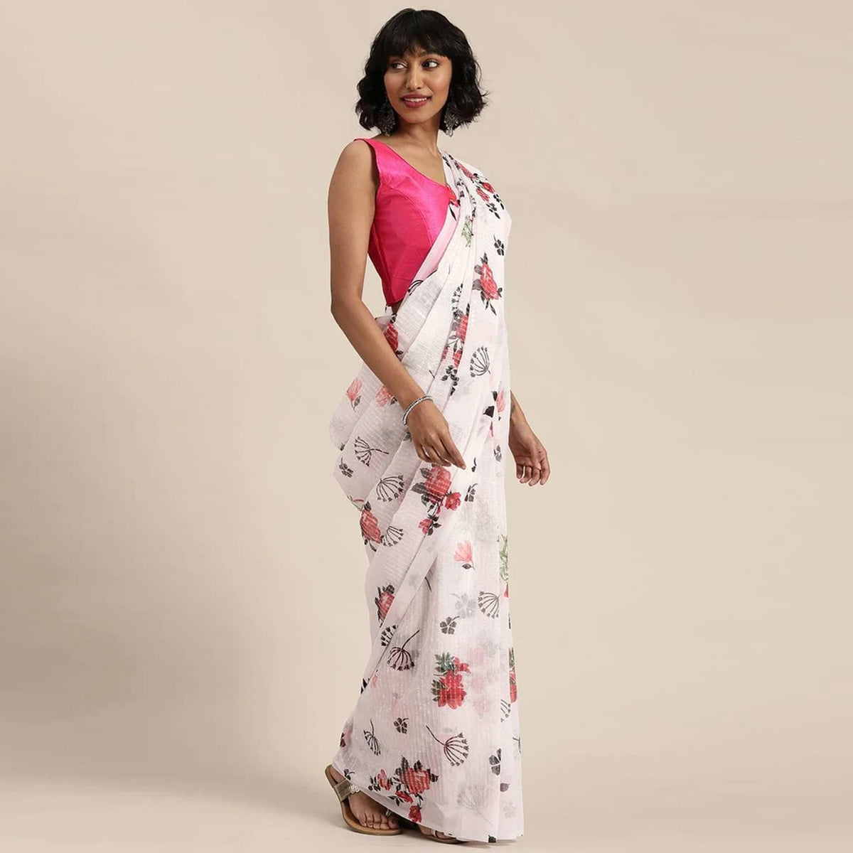 Full sequence White Saree with Pink Blouse ClothsVilla Main image