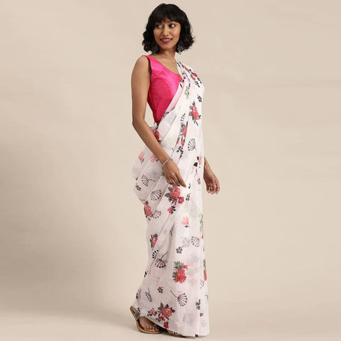 Full sequence White Saree with Pink Blouse ClothsVilla Main image