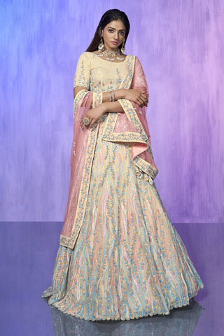 Off White Pakistani Organza Lehenga Choli For Indian Festivals & Weddings