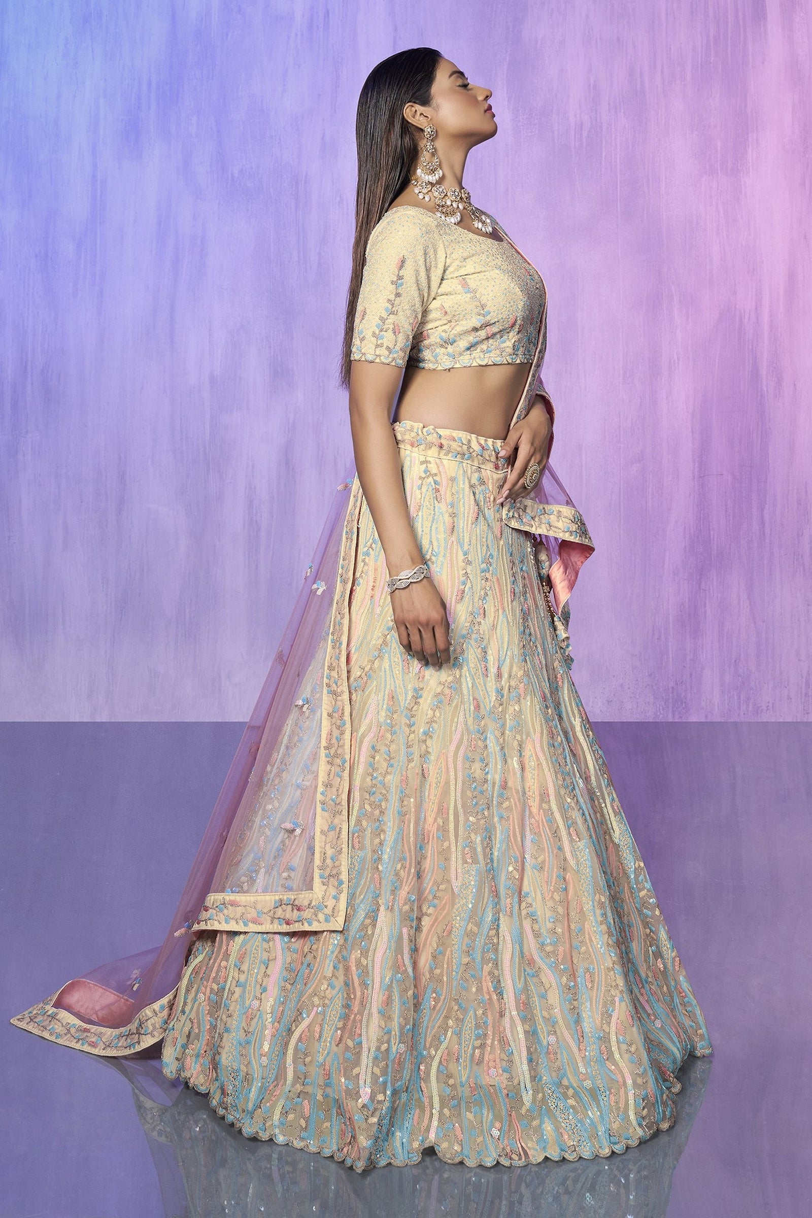 Off White Pakistani Organza Lehenga Choli For Indian Festivals & Weddings