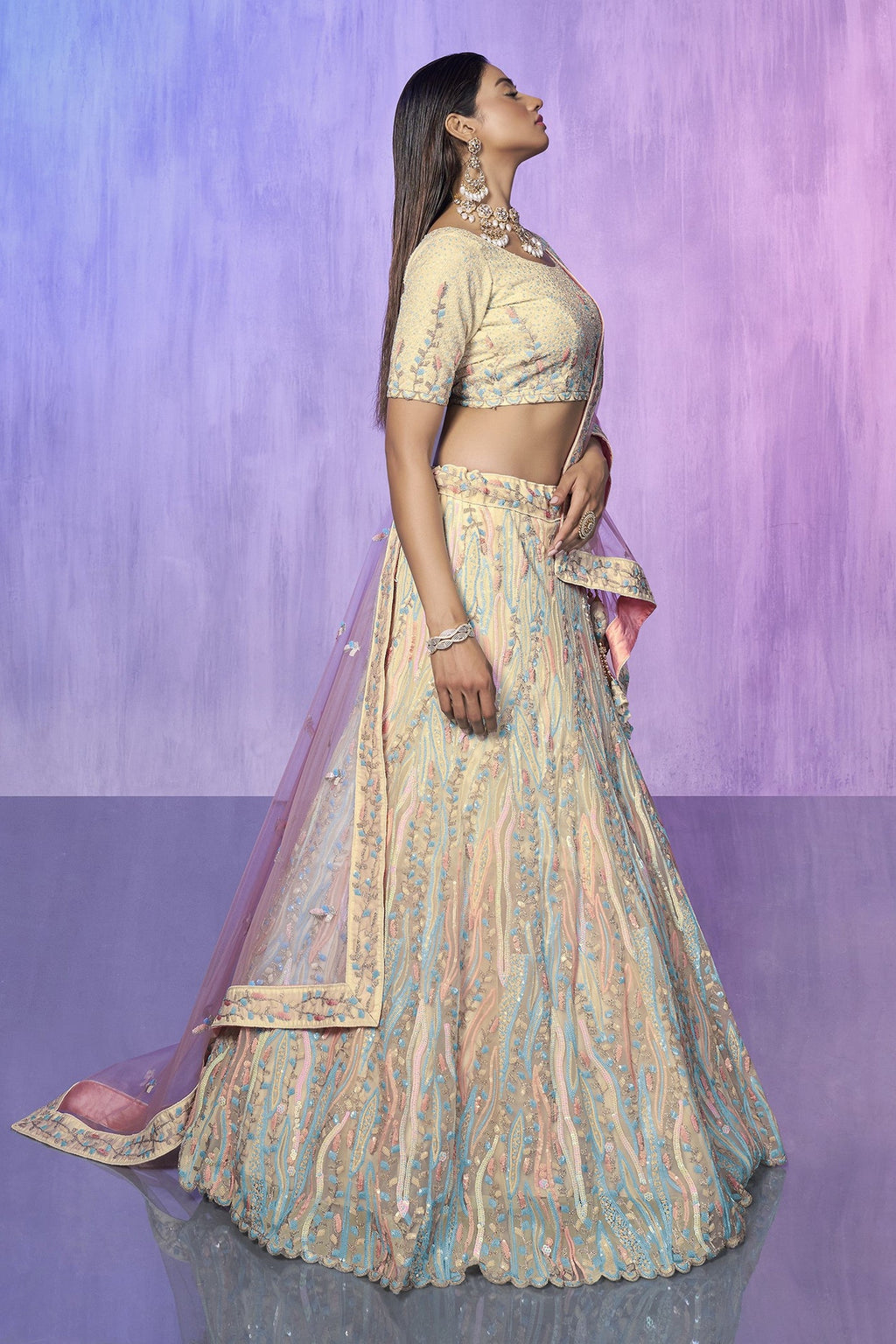Off White Pakistani Organza Lehenga Choli For Indian Festivals & Weddings