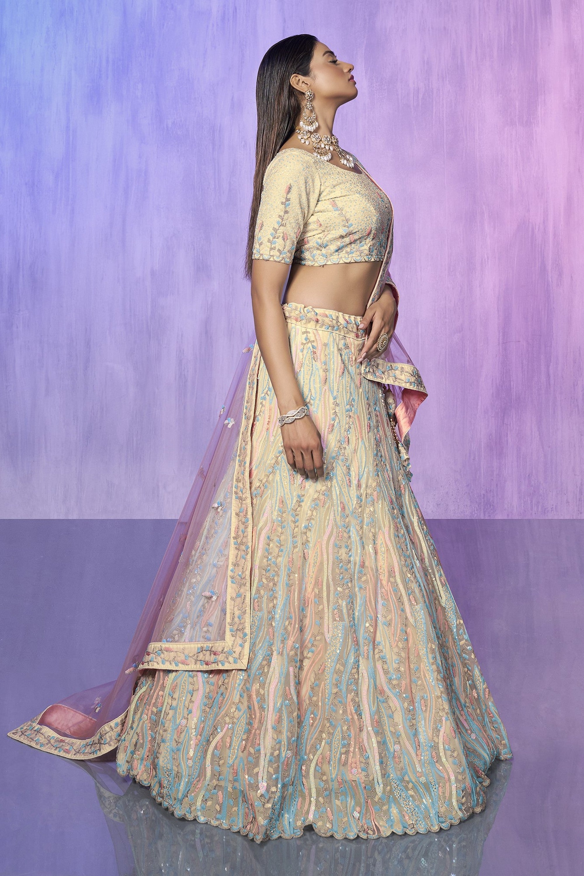 Off White Pakistani Organza Lehenga Choli For Indian Festivals & Weddings