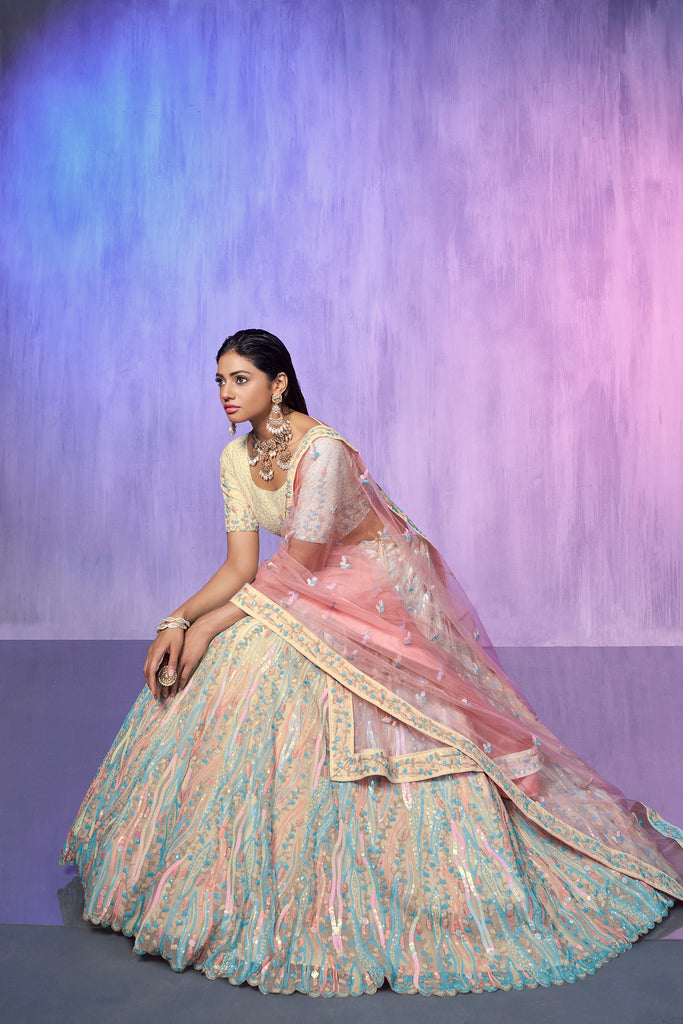 Off White Pakistani Organza Lehenga Choli For Indian Festivals & Weddings