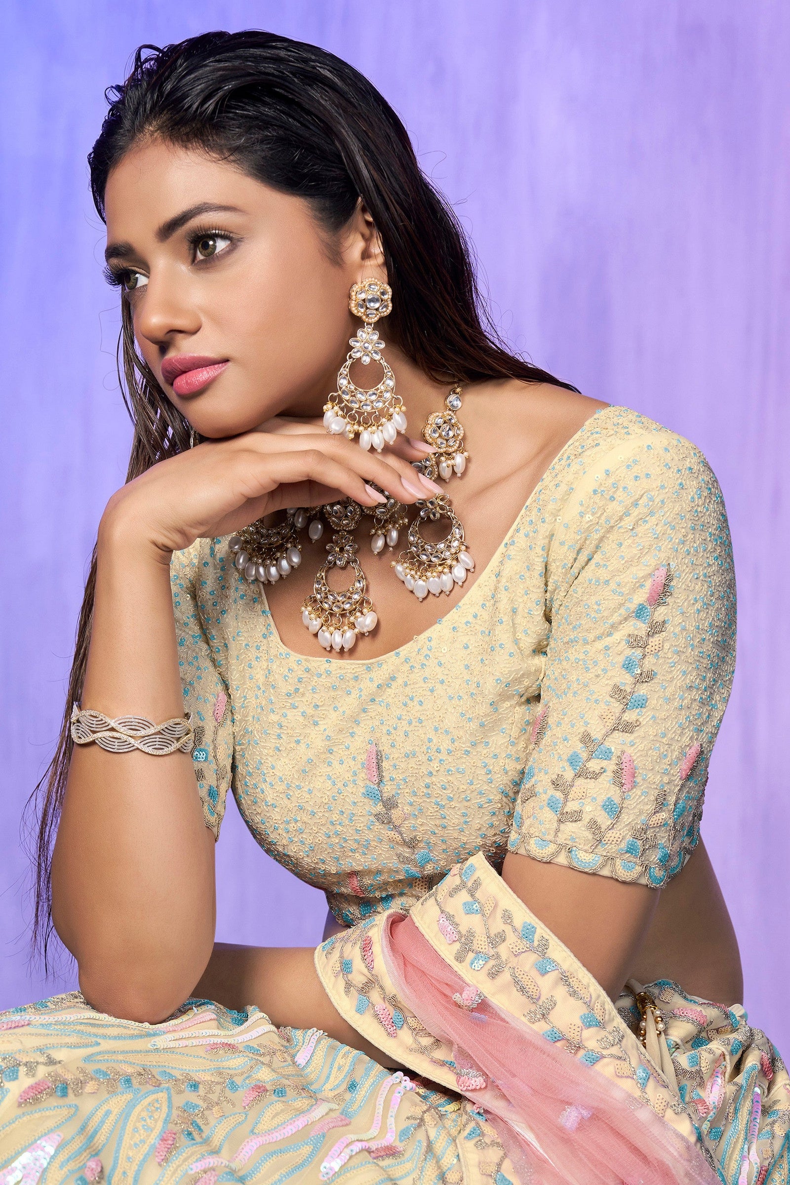 Off White Pakistani Organza Lehenga Choli For Indian Festivals & Weddings