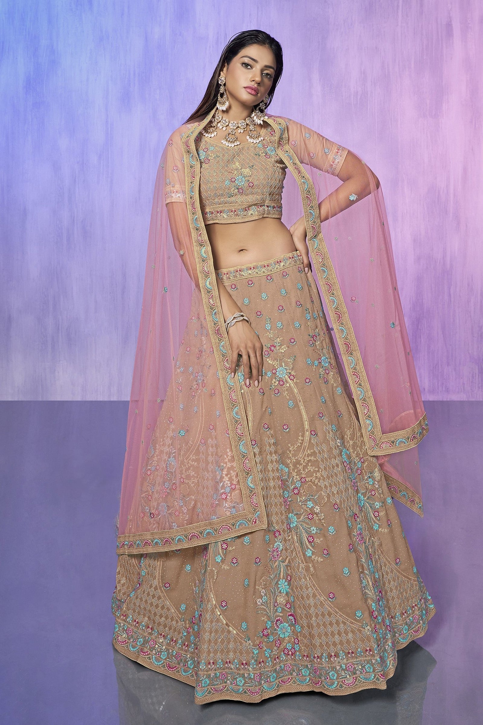 Brown Pakistani Georgette Lehenga Choli For Indian Festivals & Weddings