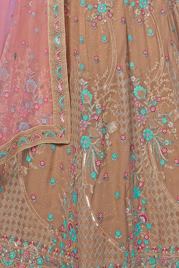 Brown Pakistani Georgette Lehenga Choli For Indian Festivals & Weddings