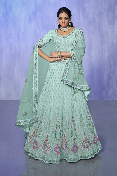 Green Pakistani Georgette Lehenga Choli For Indian Festivals & Weddings Main image