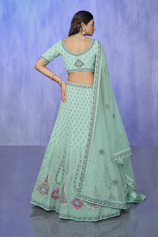 Green Pakistani Georgette Lehenga Choli For Indian Festivals & Weddings