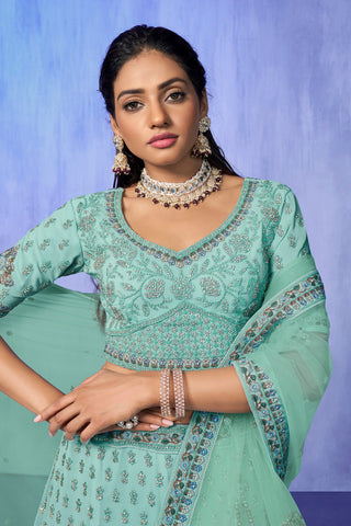 Green Pakistani Georgette Lehenga Choli For Indian Festivals & Weddings