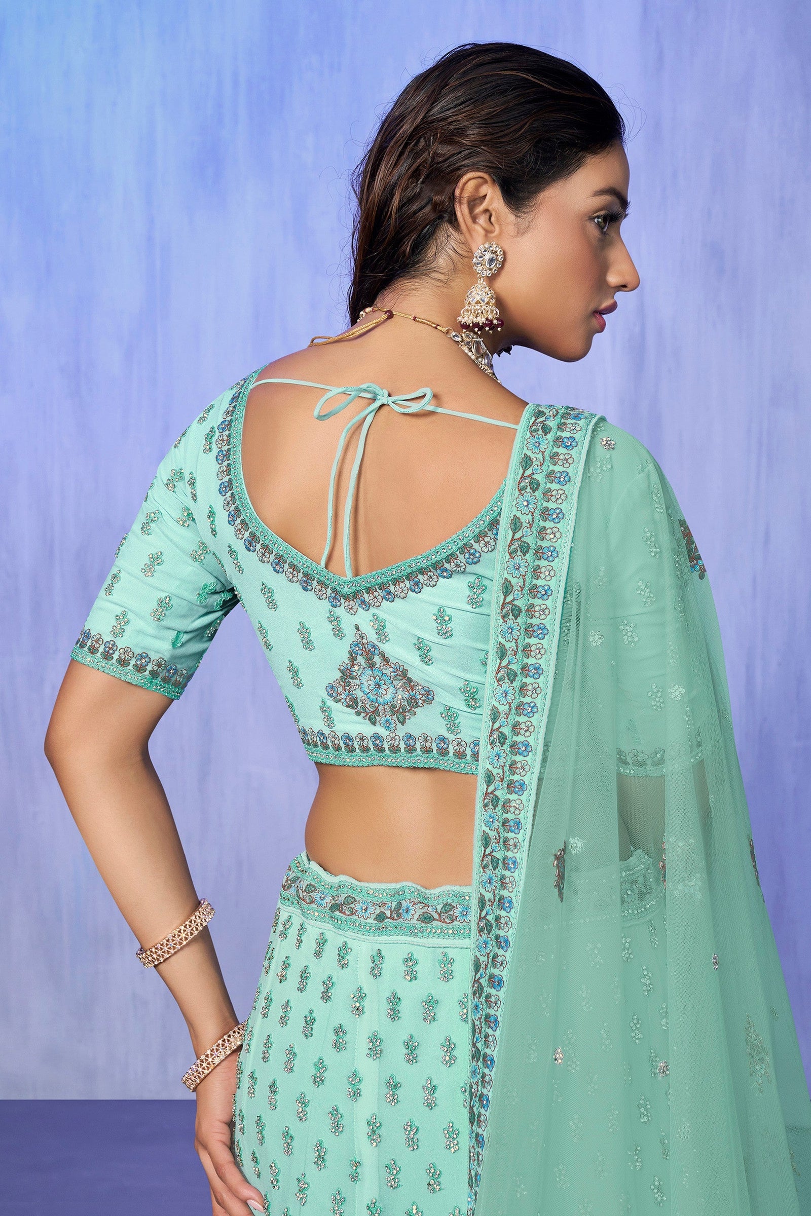 Green Pakistani Georgette Lehenga Choli For Indian Festivals & Weddings