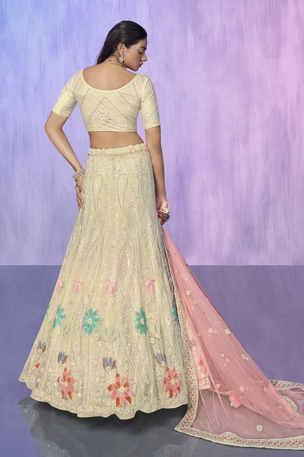 Off White Pakistani Net Lehenga Choli For Indian Festivals & Weddings