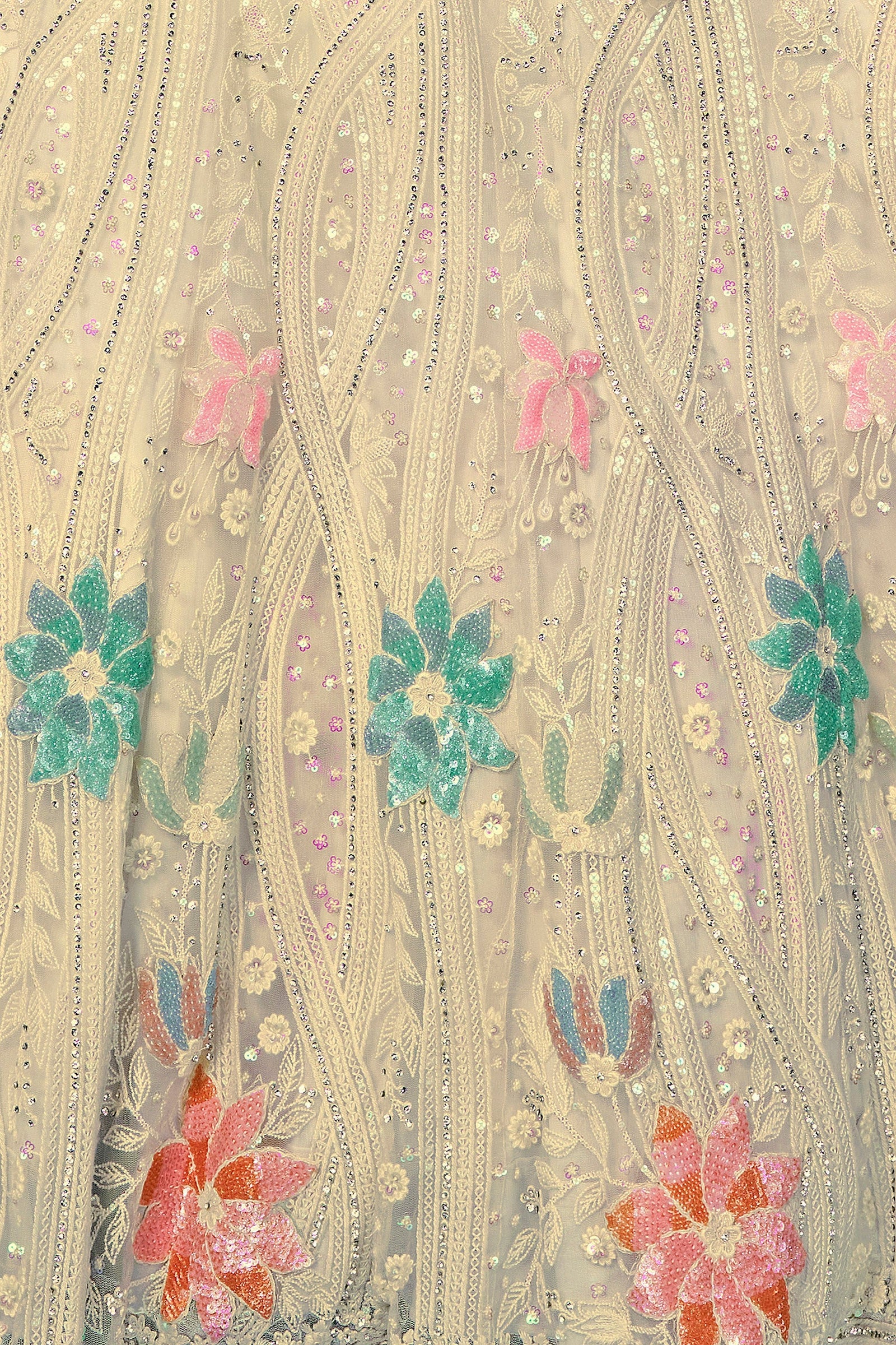 Off White Pakistani Net Lehenga Choli For Indian Festivals & Weddings