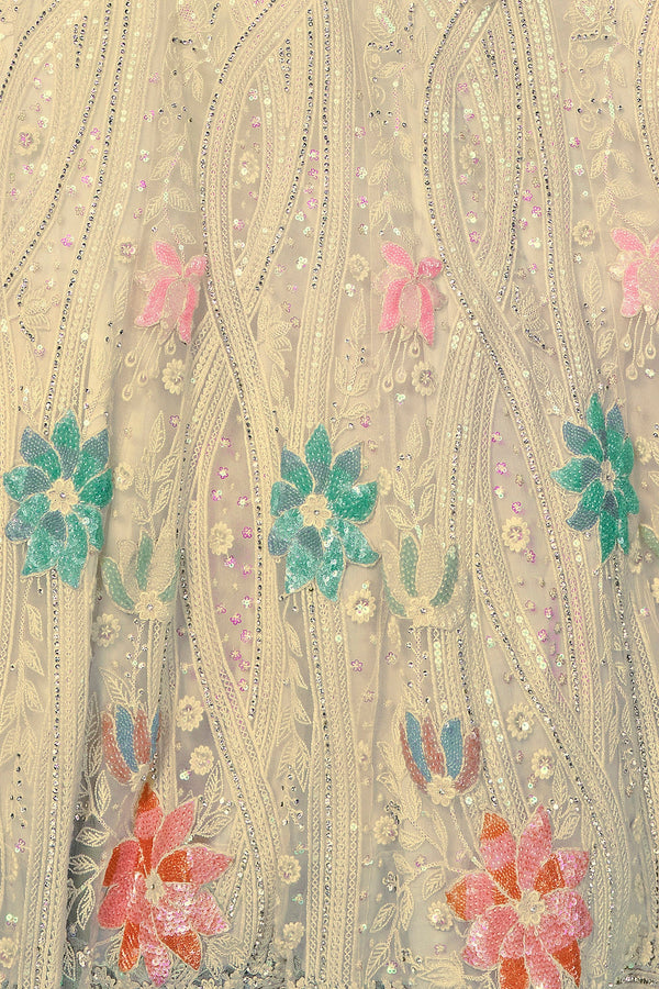 Off White Pakistani Net Lehenga Choli For Indian Festivals & Weddings