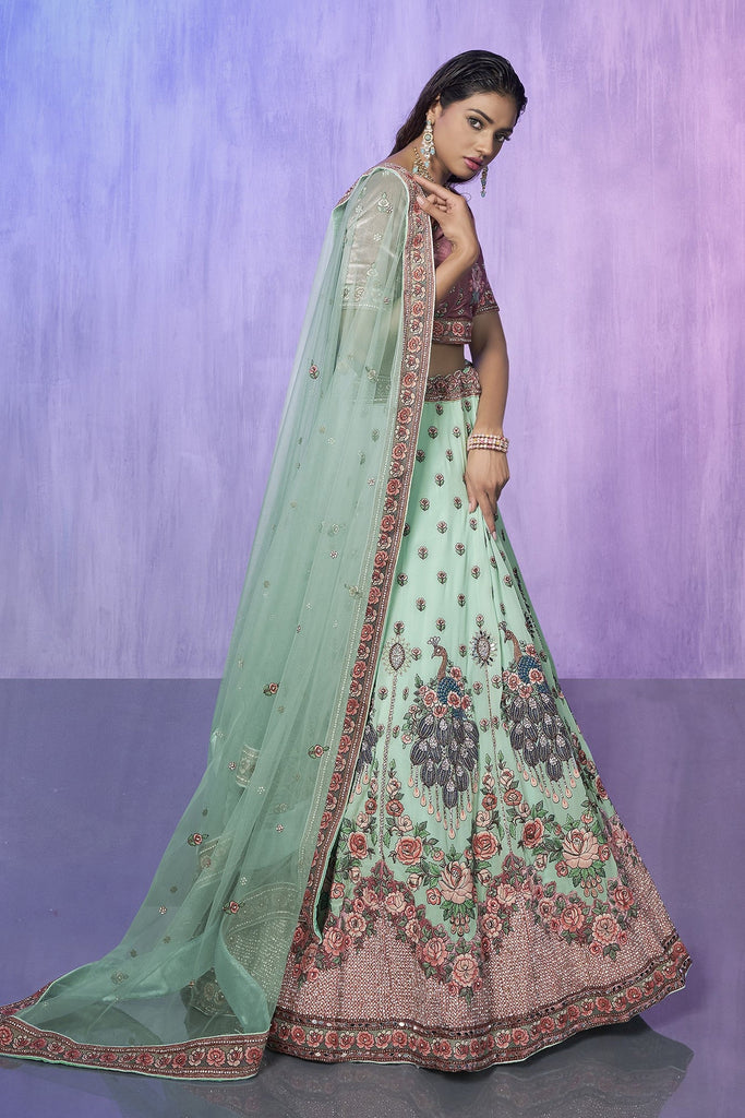 Green Pakistani Velvet Lehenga Choli For Indian Festivals & Weddings