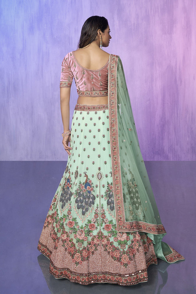 Green Pakistani Velvet Lehenga Choli For Indian Festivals & Weddings