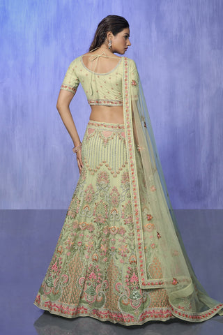 Green Pakistani Net Lehenga Choli For Indian Festivals & Weddings