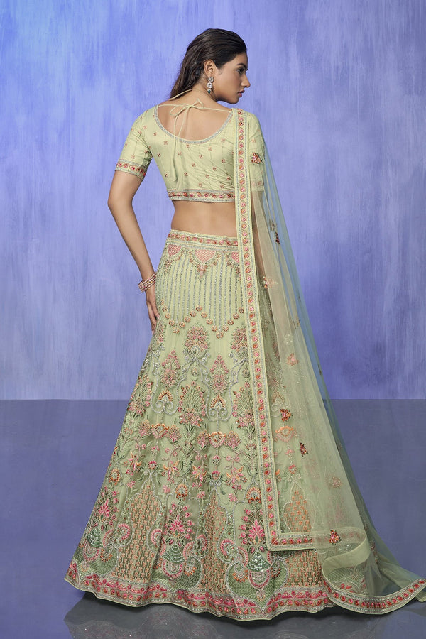 Green Pakistani Net Lehenga Choli For Indian Festivals & Weddings
