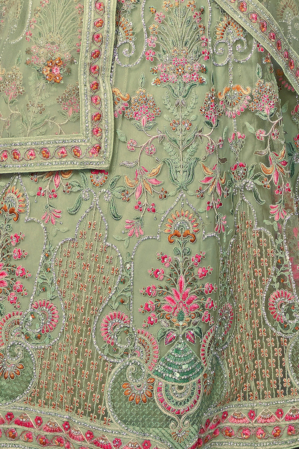 Green Pakistani Net Lehenga Choli For Indian Festivals & Weddings