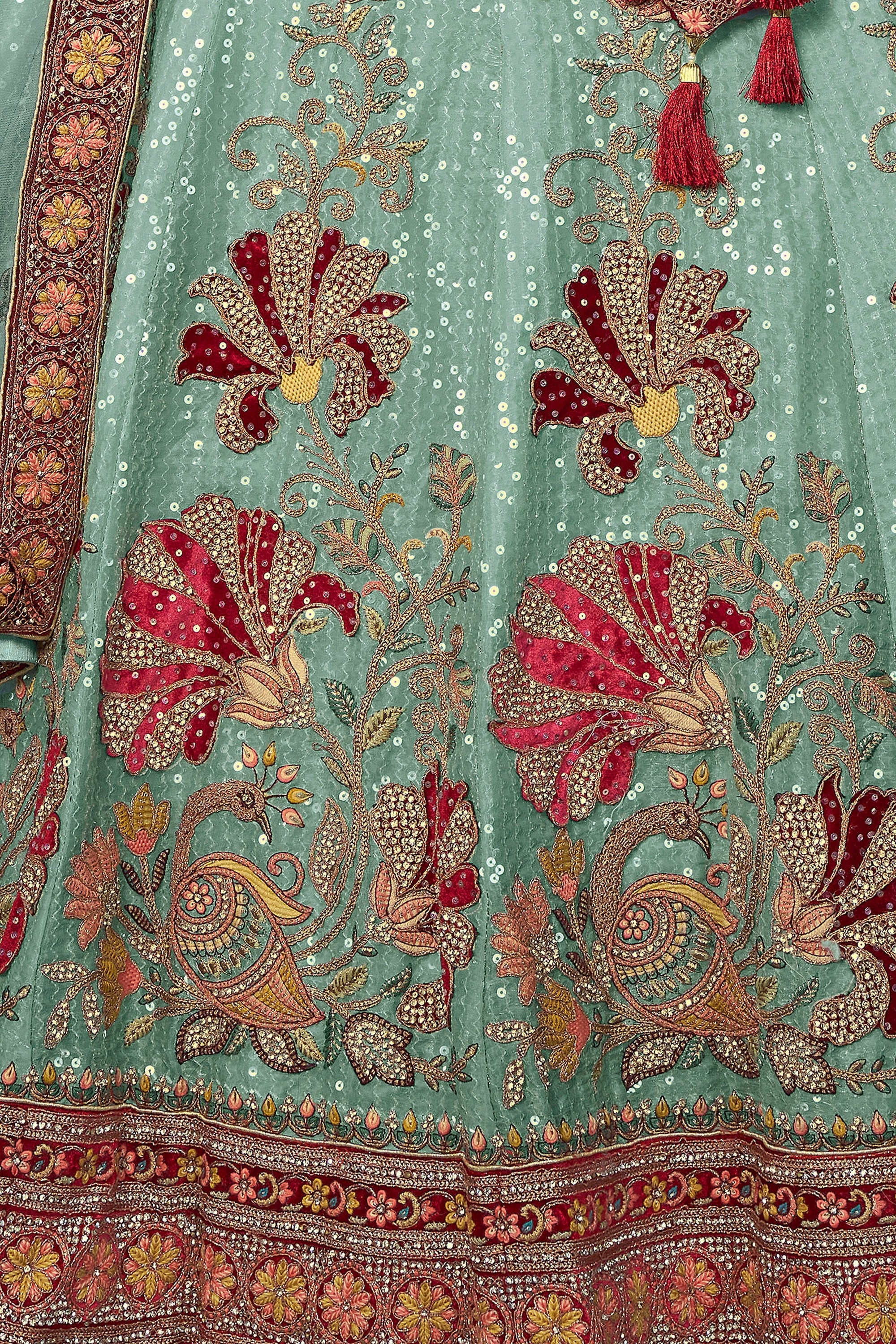 Turquoise Pakistani Velvet Lehenga Choli For Indian Festivals & Weddings