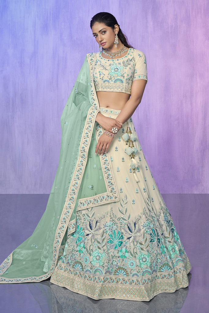 White Pakistani Georgette Lehenga Choli For Indian Festivals & Weddings