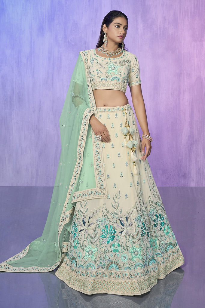 White Pakistani Georgette Lehenga Choli For Indian Festivals & Weddings