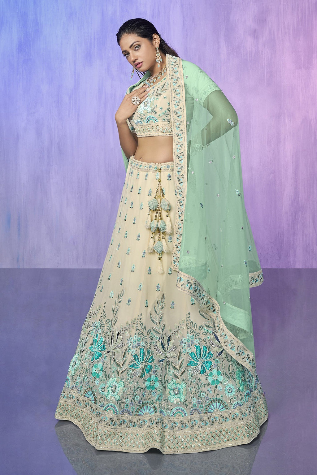 White Pakistani Georgette Lehenga Choli For Indian Festivals & Weddings